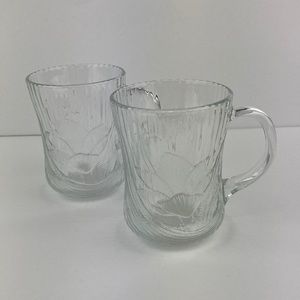 Clear Glass Floral Coffee/Tea Mugs set of 2